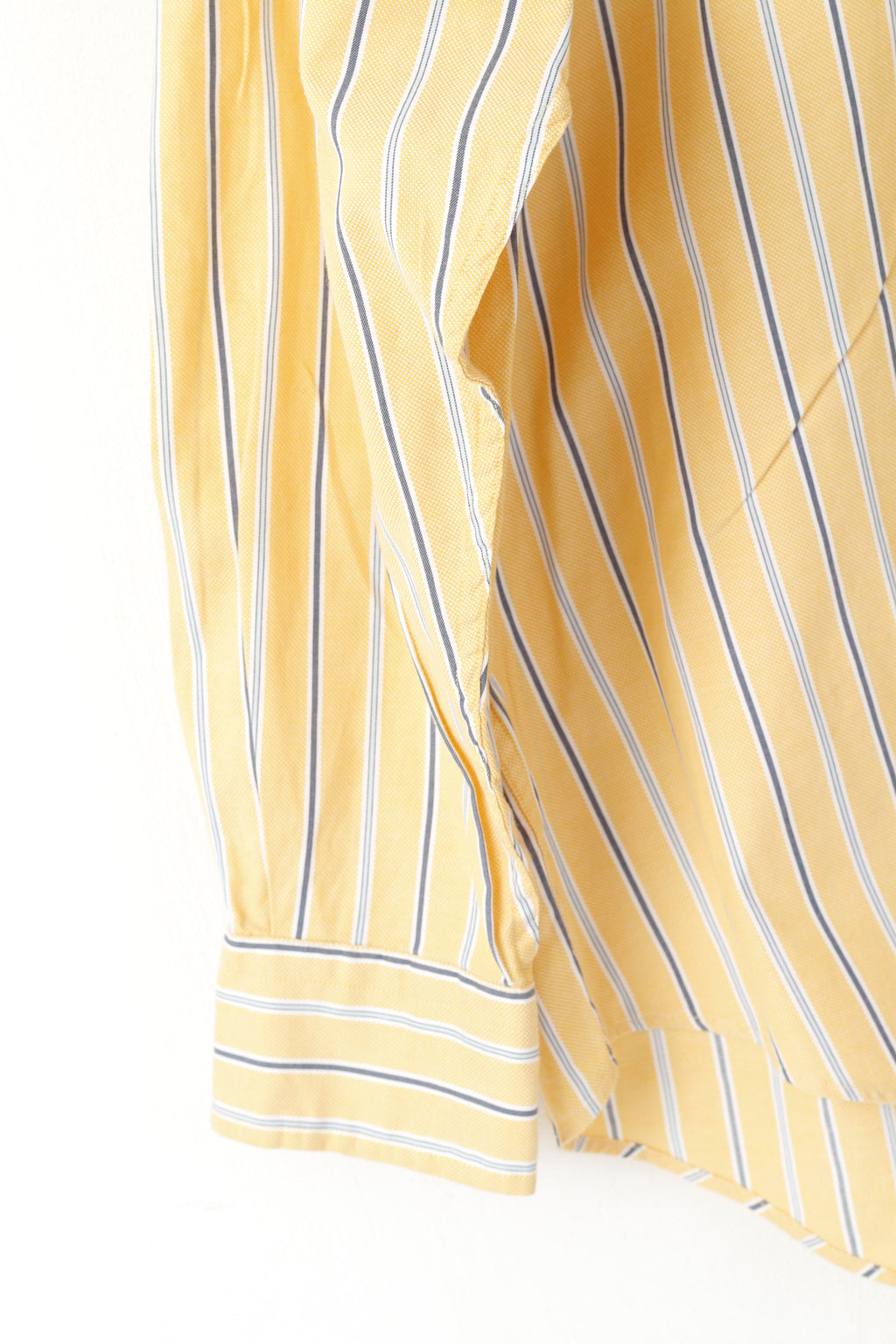 Nautica Men L Casual Shirt Yellow Striped 80s Two-Ply Cotton Long Sleeve Top