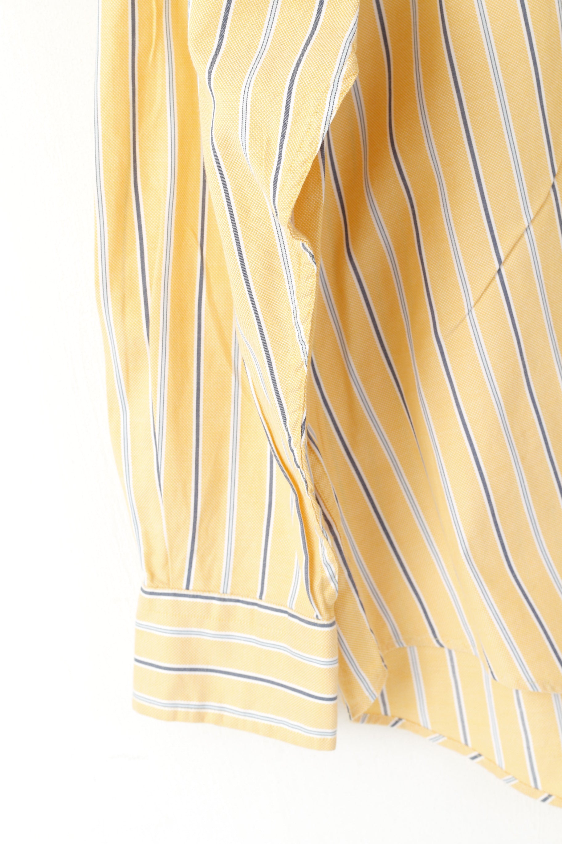 Nautica Men L Casual Shirt Yellow Striped 80s Two-Ply Cotton Long Sleeve Top