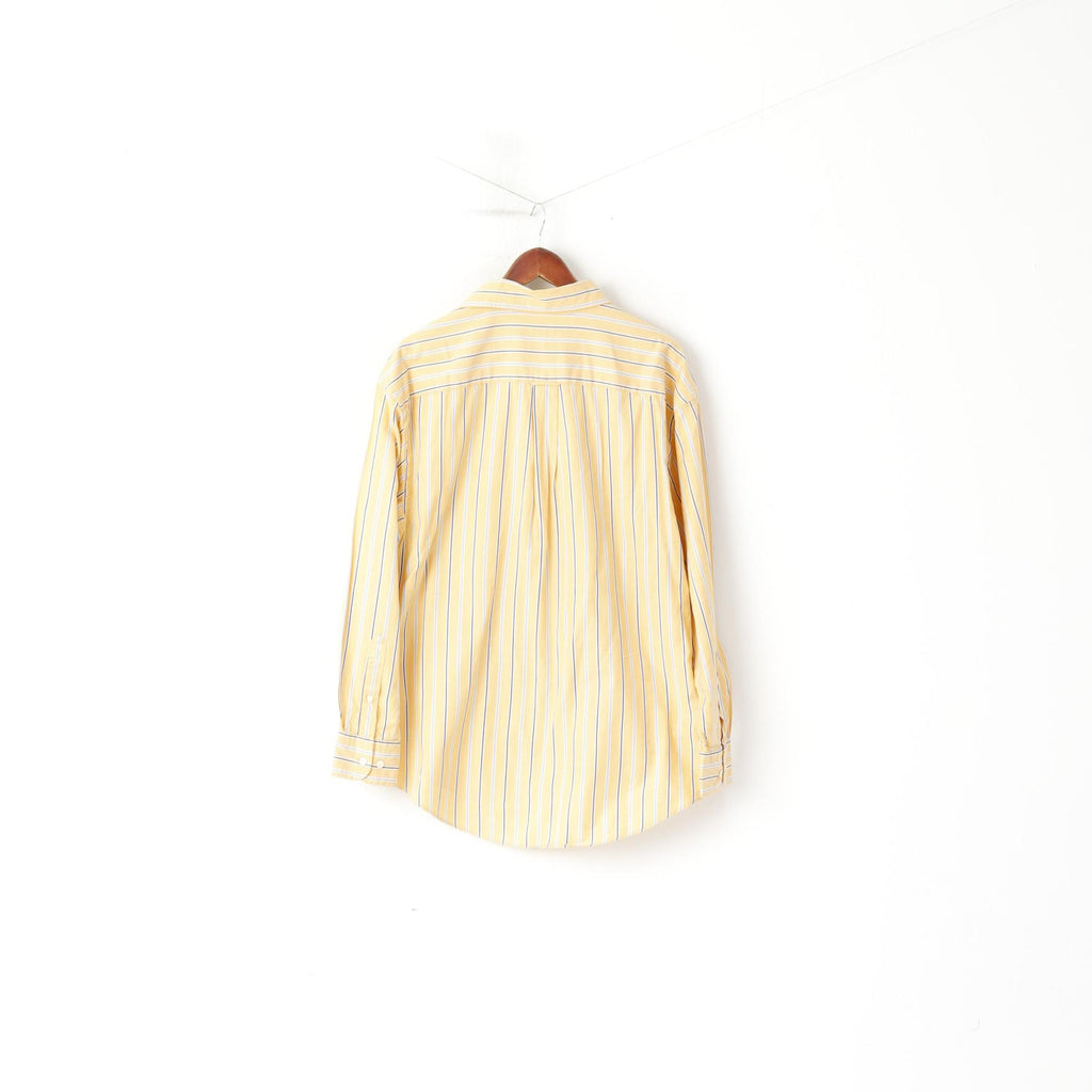 Nautica Men L Casual Shirt Yellow Striped 80s Two-Ply Cotton Long Sleeve Top