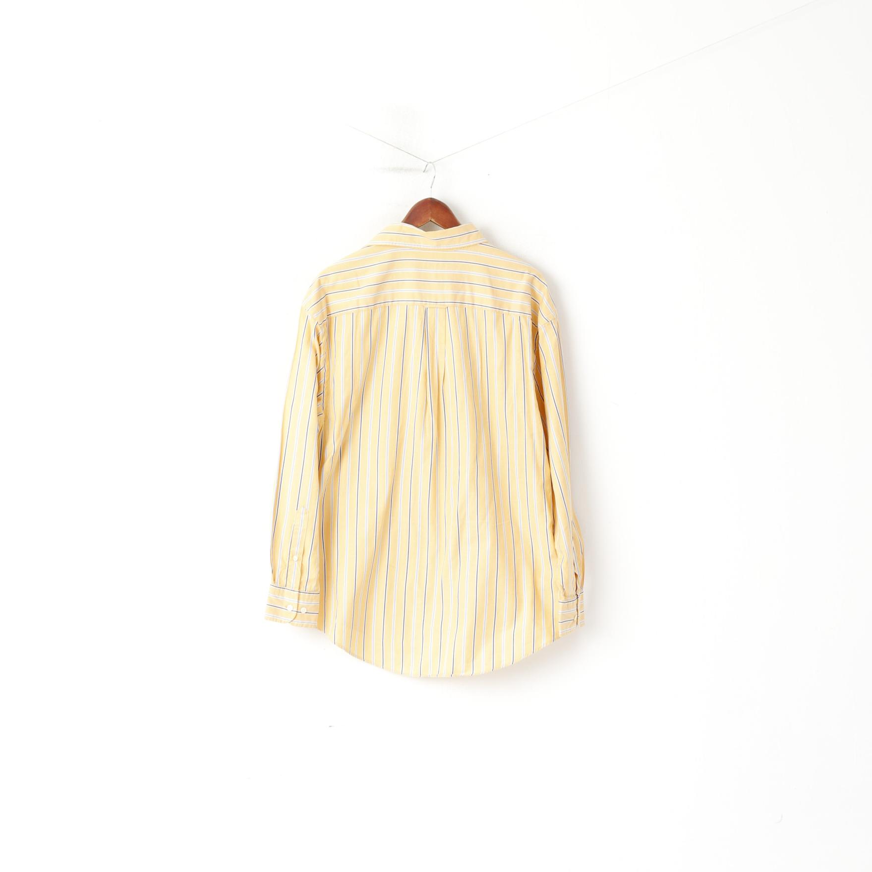 Nautica Men L Casual Shirt Yellow Striped 80s Two-Ply Cotton Long Sleeve Top