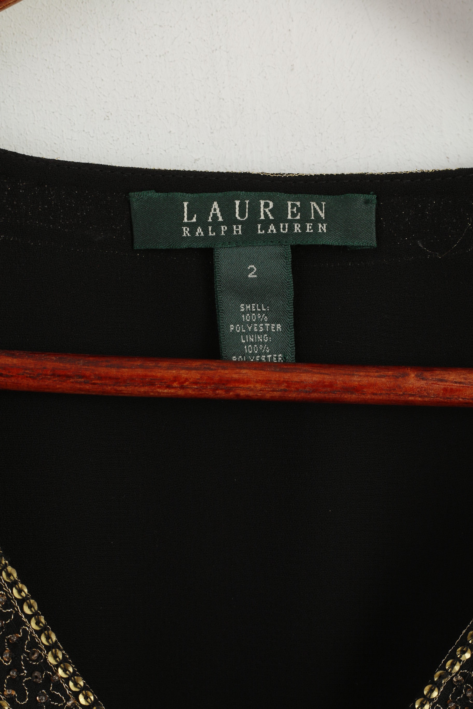 Lauren Ralph Lauren Femmes 2 S Chemise Noir Doux Col en V Or Détaillé Élégant Débardeur
