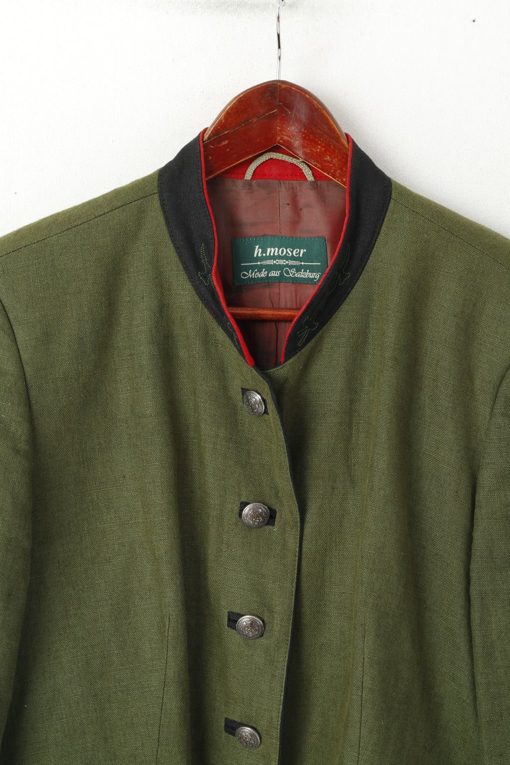 H. Moser Women 44 L Jacket Green Linen Traditional Salzburg Austria Blazer