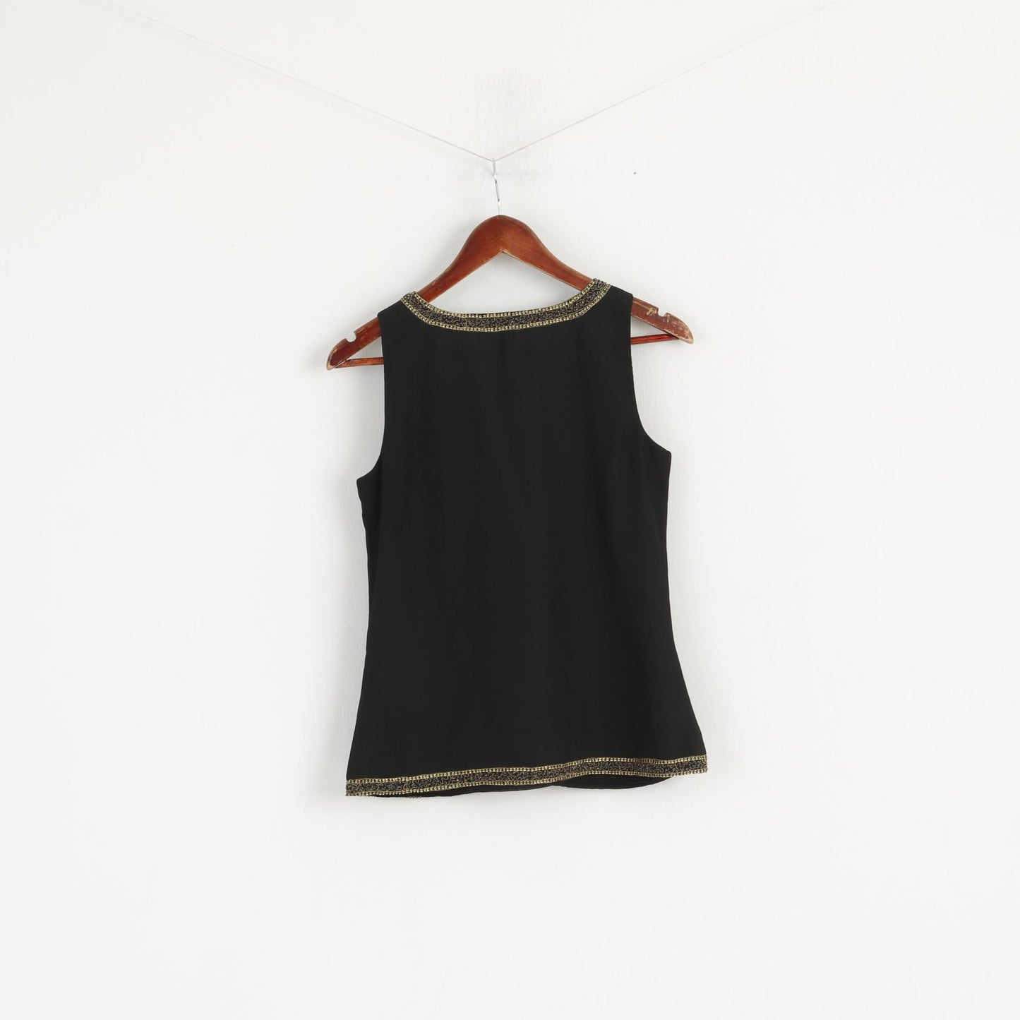 Lauren Ralph Lauren Women 2 S Shirt Black Soft V Neck Gold Detailed Elegant Tank Top