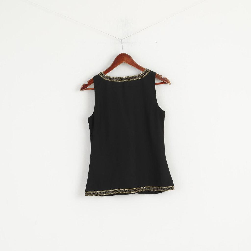 Lauren Ralph Lauren Femmes 2 S Chemise Noir Doux Col en V Or Détaillé Élégant Débardeur