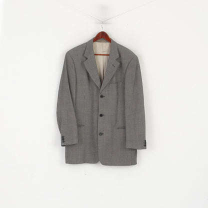 Hugo Boss Hommes 102 40 Blazer Marine Brillant Check Vintage Laine Vierge Einstein Veste Simple Boutonnage