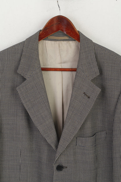 Hugo Boss Hommes 102 40 Blazer Marine Brillant Check Vintage Laine Vierge Einstein Veste Simple Boutonnage