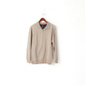 James Pringle Men M Sweatshirt Beige Cotton Collared Classic Plain Jumper Top