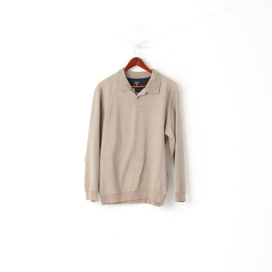 James Pringle Men M Sweatshirt Beige Cotton Collared Classic Plain Jumper Top