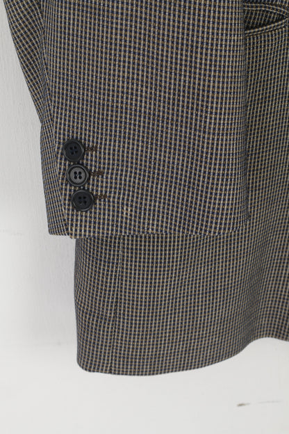 Hugo Boss Hommes 102 40 Blazer Marine Brillant Check Vintage Laine Vierge Einstein Veste Simple Boutonnage