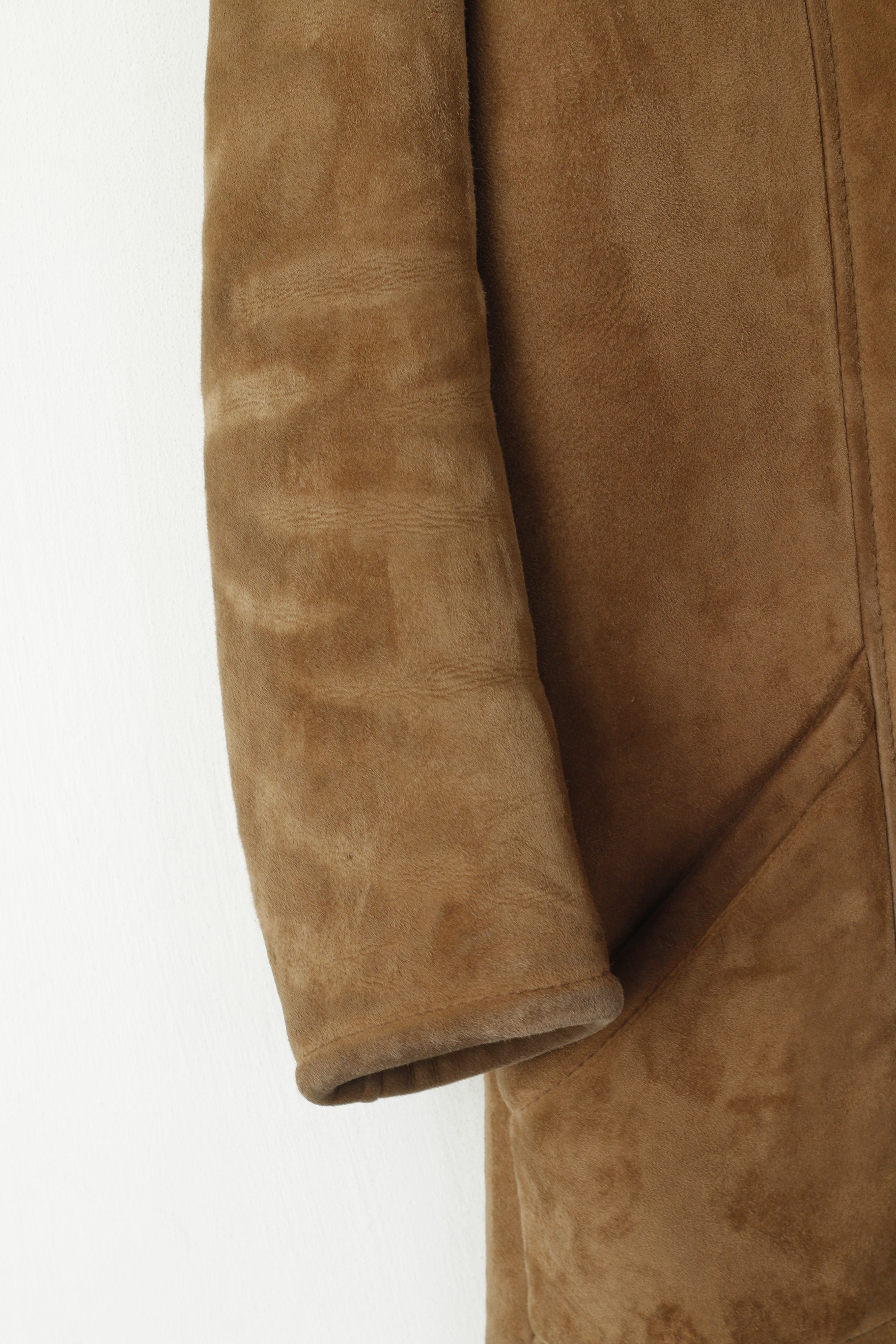 Vintage Women M Jacket Brown Suede Shearling Single Breasted Boho Classic Top