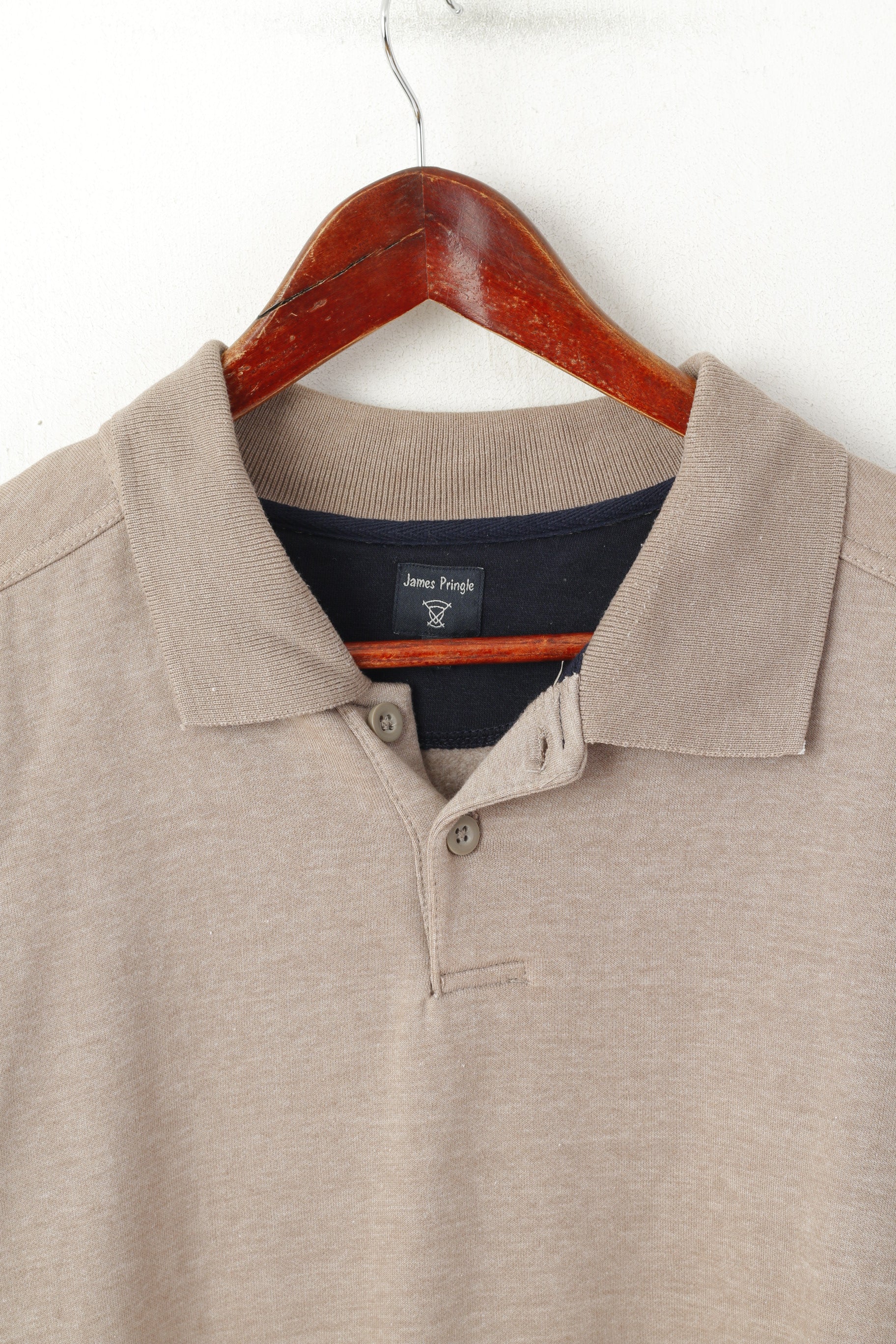 James Pringle Men M Sweatshirt Beige Cotton Collared Classic Plain Jumper Top