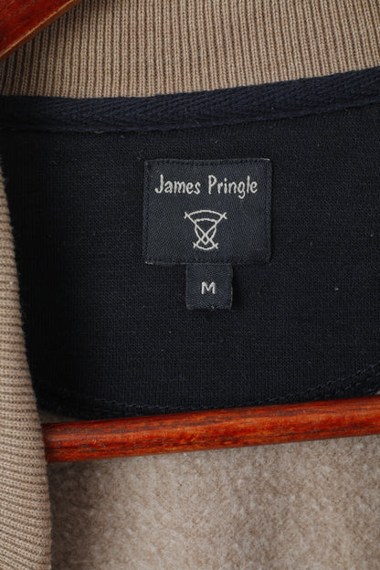 James Pringle Men M Sweatshirt Beige Cotton Collared Classic Plain Jumper Top