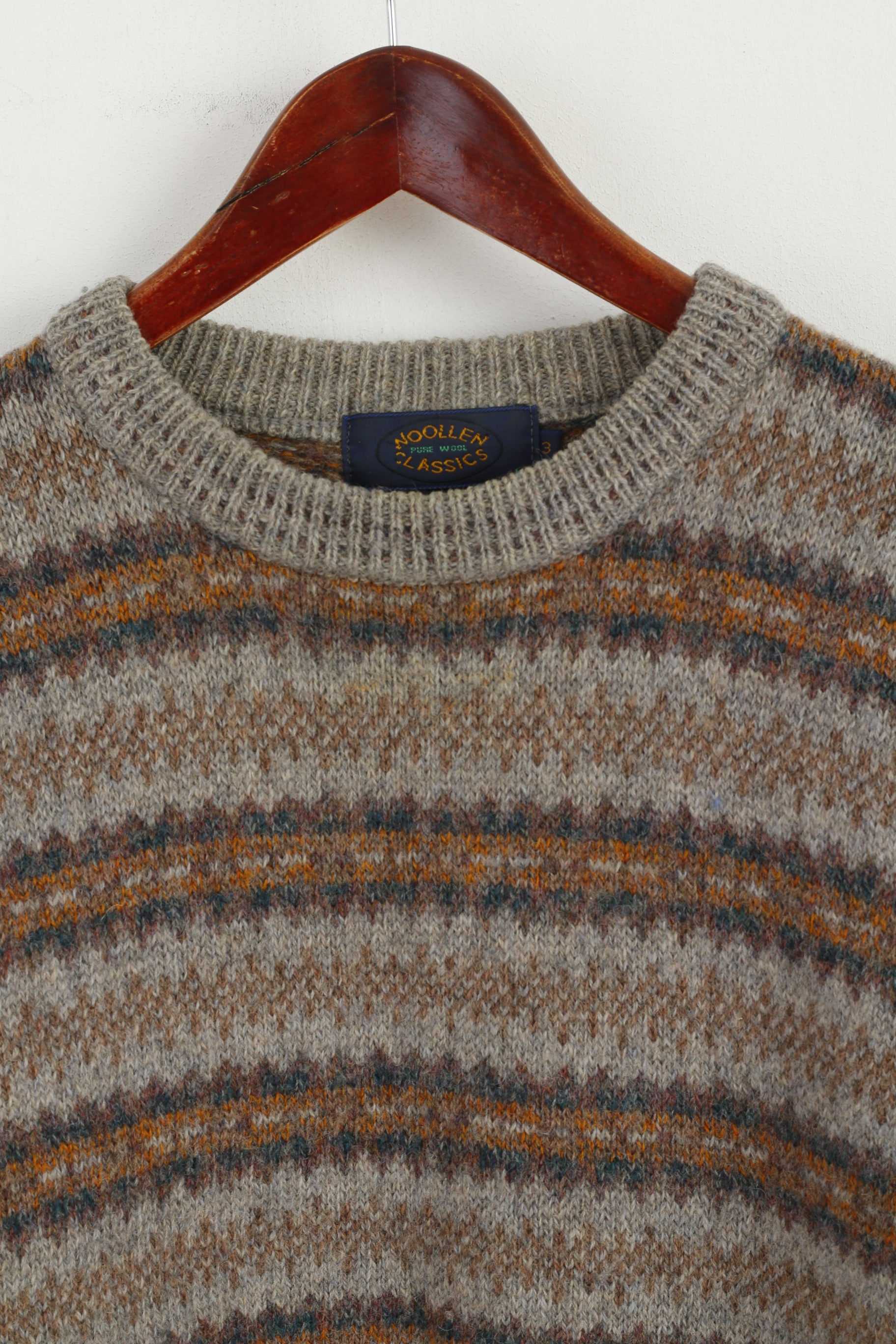 Woolen Classics Femme 3 M Pull Gris Imprimé Nordique 100% Laine Pull