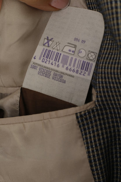 Hugo Boss Uomo 102 40 Blazer Navy Shiny Check Giacca monopetto Einstein in lana vergine vintage