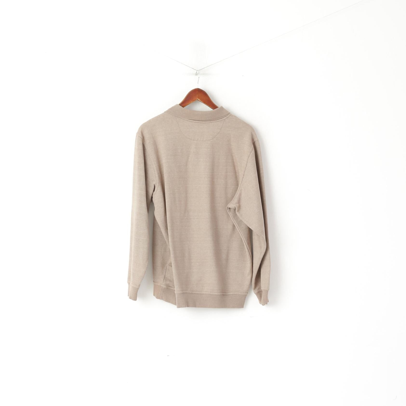James Pringle Men M Sweatshirt Beige Cotton Collared Classic Plain Jumper Top