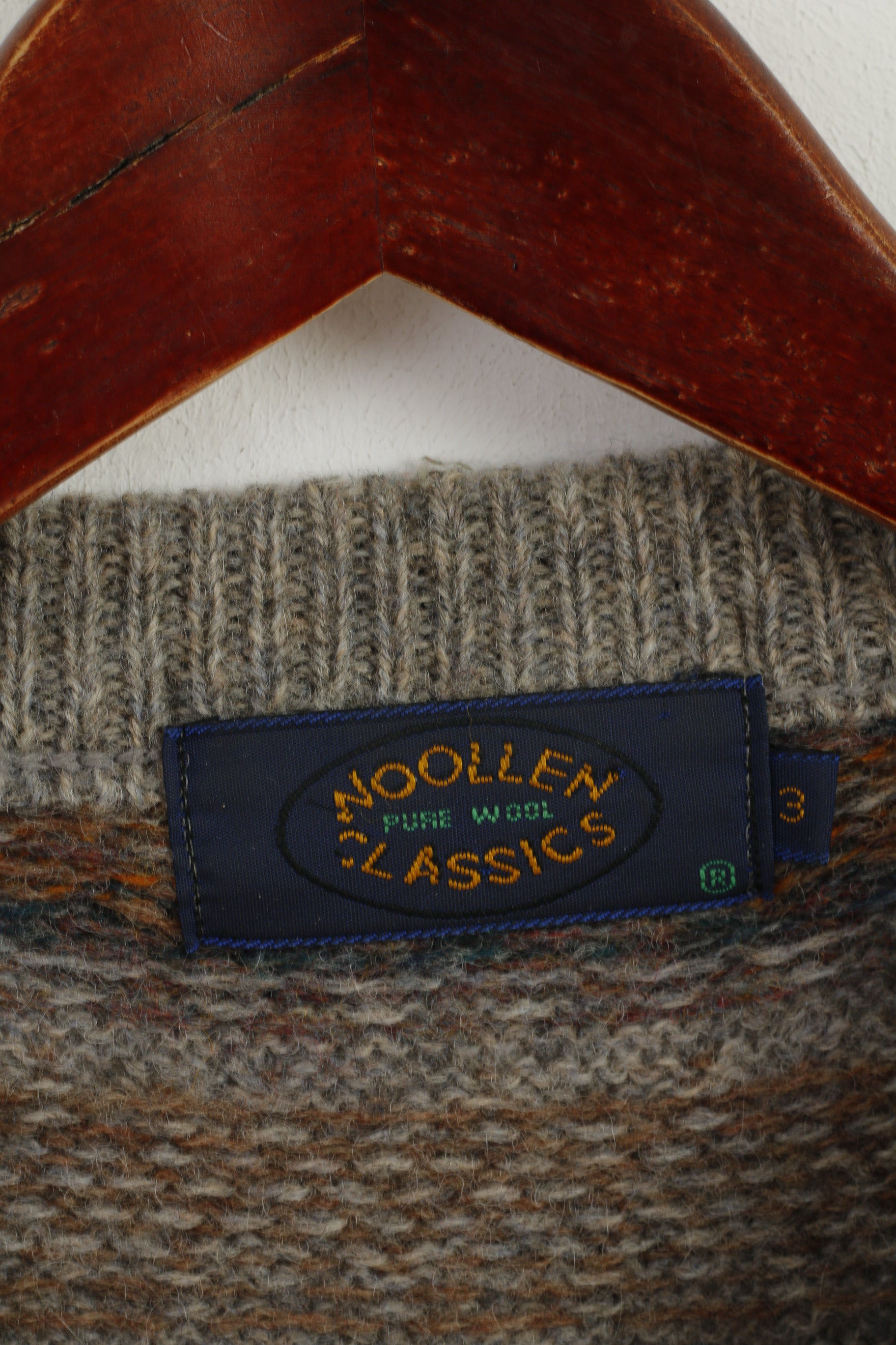 Woolen Classics Femme 3 M Pull Gris Imprimé Nordique 100% Laine Pull