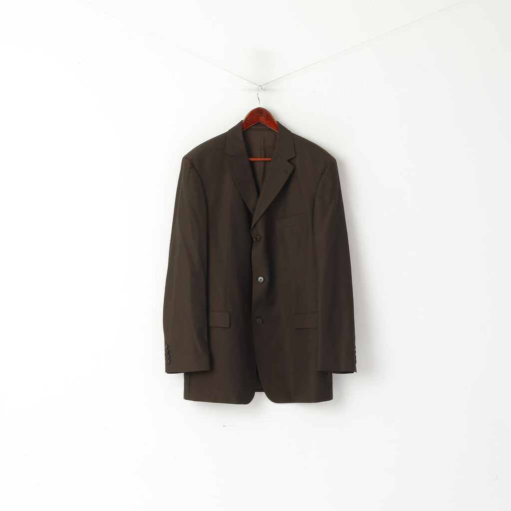 Hugo Boss Hommes 54 44 Blazer Marron Laine Vierge Naturel Stretch Veste Simple Boutonnage