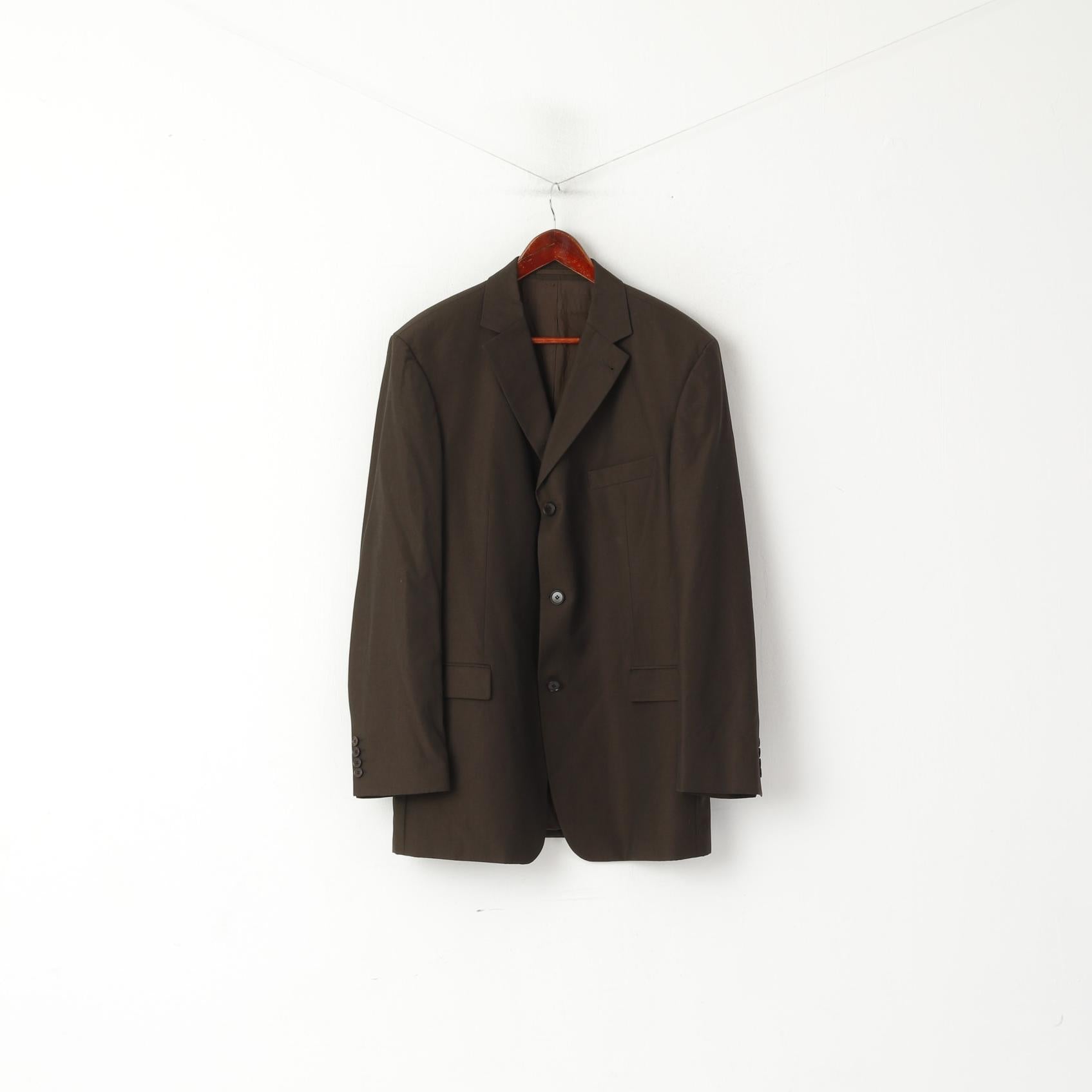 Hugo Boss Hommes 54 44 Blazer Marron Laine Vierge Naturel Stretch Veste Simple Boutonnage