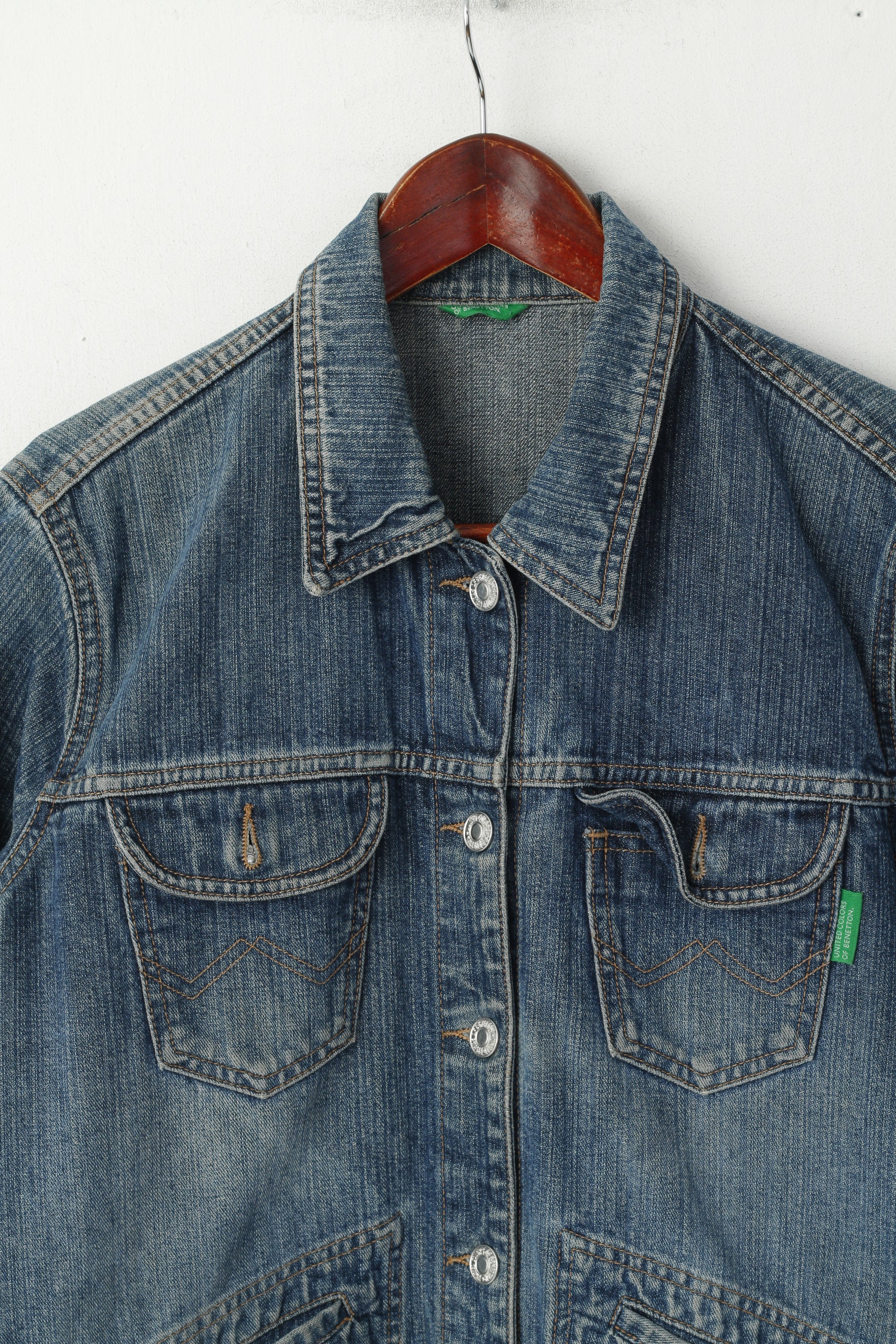 United Colors Of Benetton Giacca da donna M Blu Denim Jeans Top in cotone