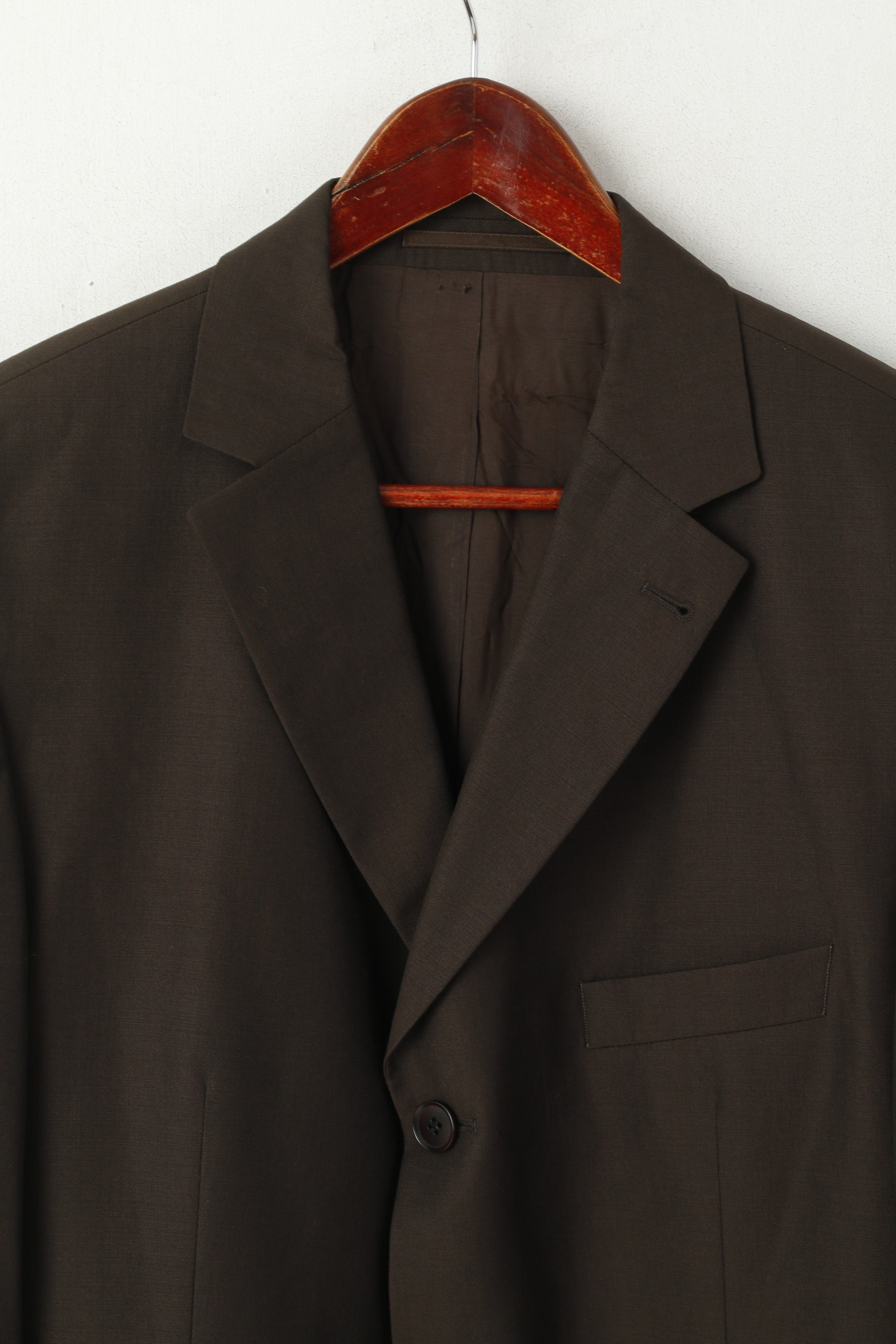 Hugo Boss Hommes 54 44 Blazer Marron Laine Vierge Naturel Stretch Veste Simple Boutonnage