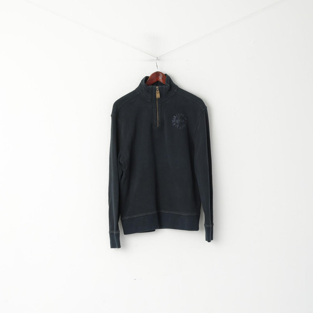 Marlboro Classsics Men XL (L) Sweatshirt Navy Cotton Zip Neck Vintage Pullover Top