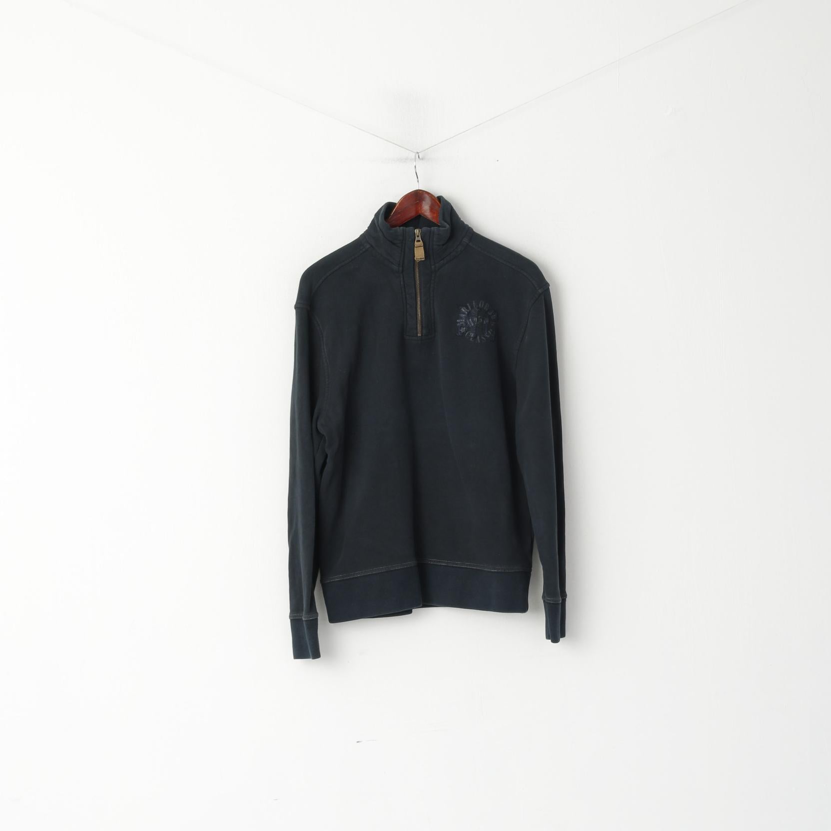 Marlboro Classsics Men XL (L) Sweatshirt Navy Cotton Zip Neck Vintage Pullover Top