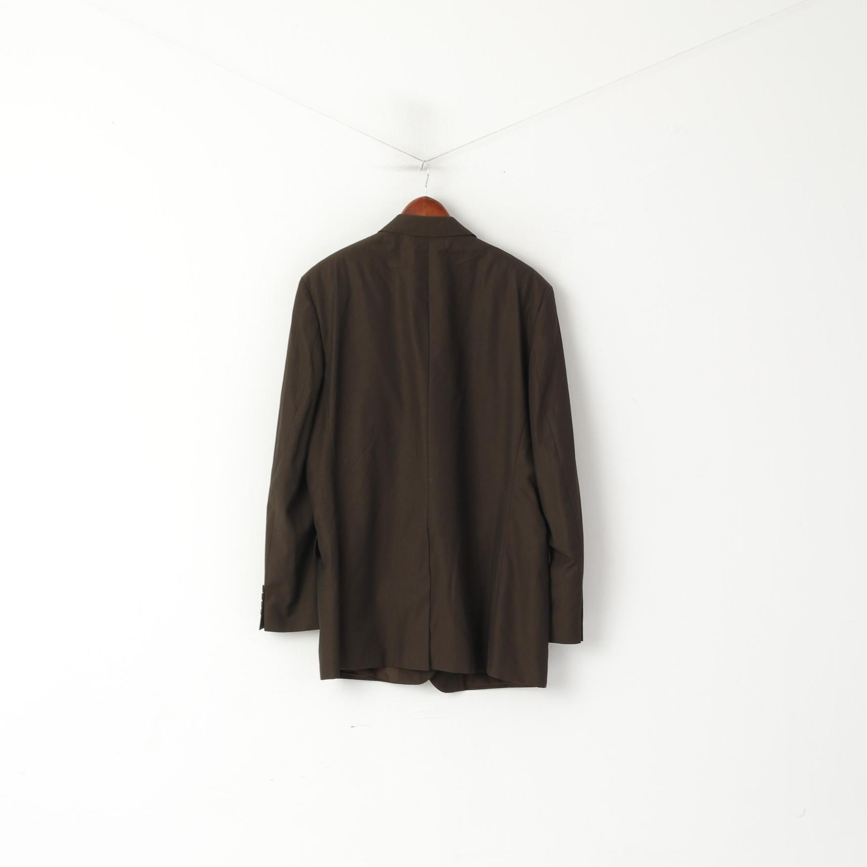 Hugo Boss Hommes 54 44 Blazer Marron Laine Vierge Naturel Stretch Veste Simple Boutonnage