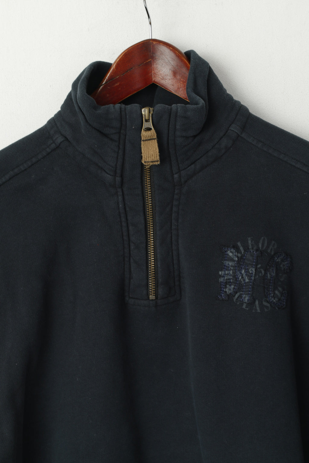 Marlboro Classsics Men XL (L) Sweatshirt Navy Cotton Zip Neck Vintage Pullover Top
