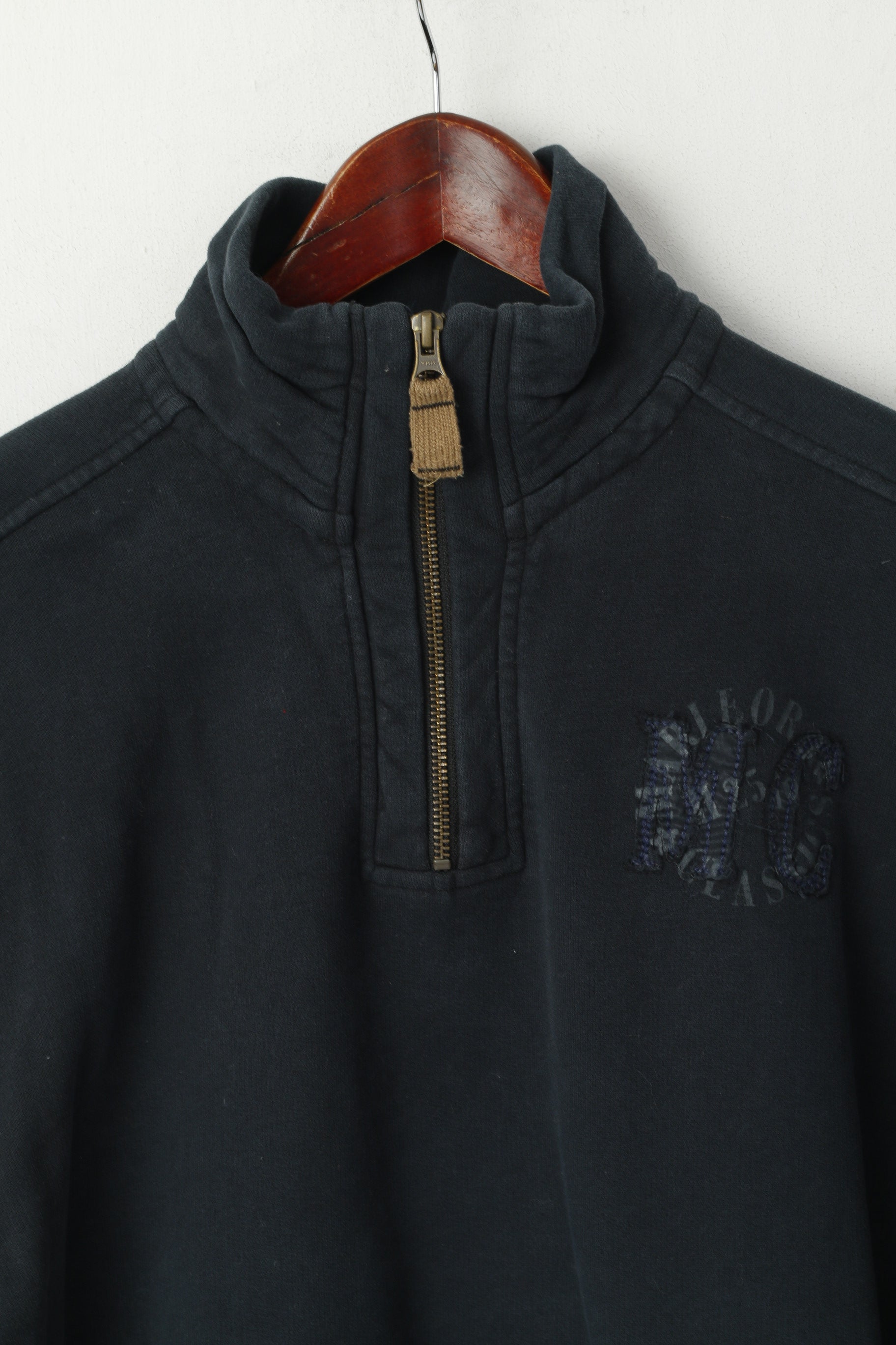 Marlboro Classsics Men XL (L) Sweatshirt Navy Cotton Zip Neck Vintage Pullover Top