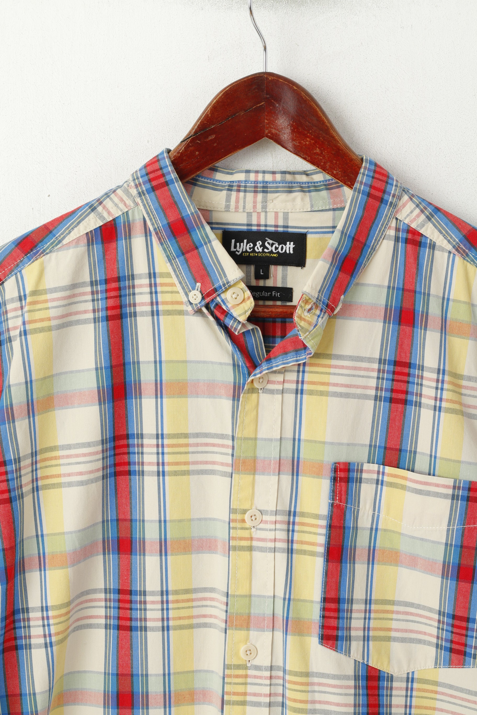Lyle & Scott Men L Casual Shirt Multicolour Check Button Down Collar Regular Fit Top