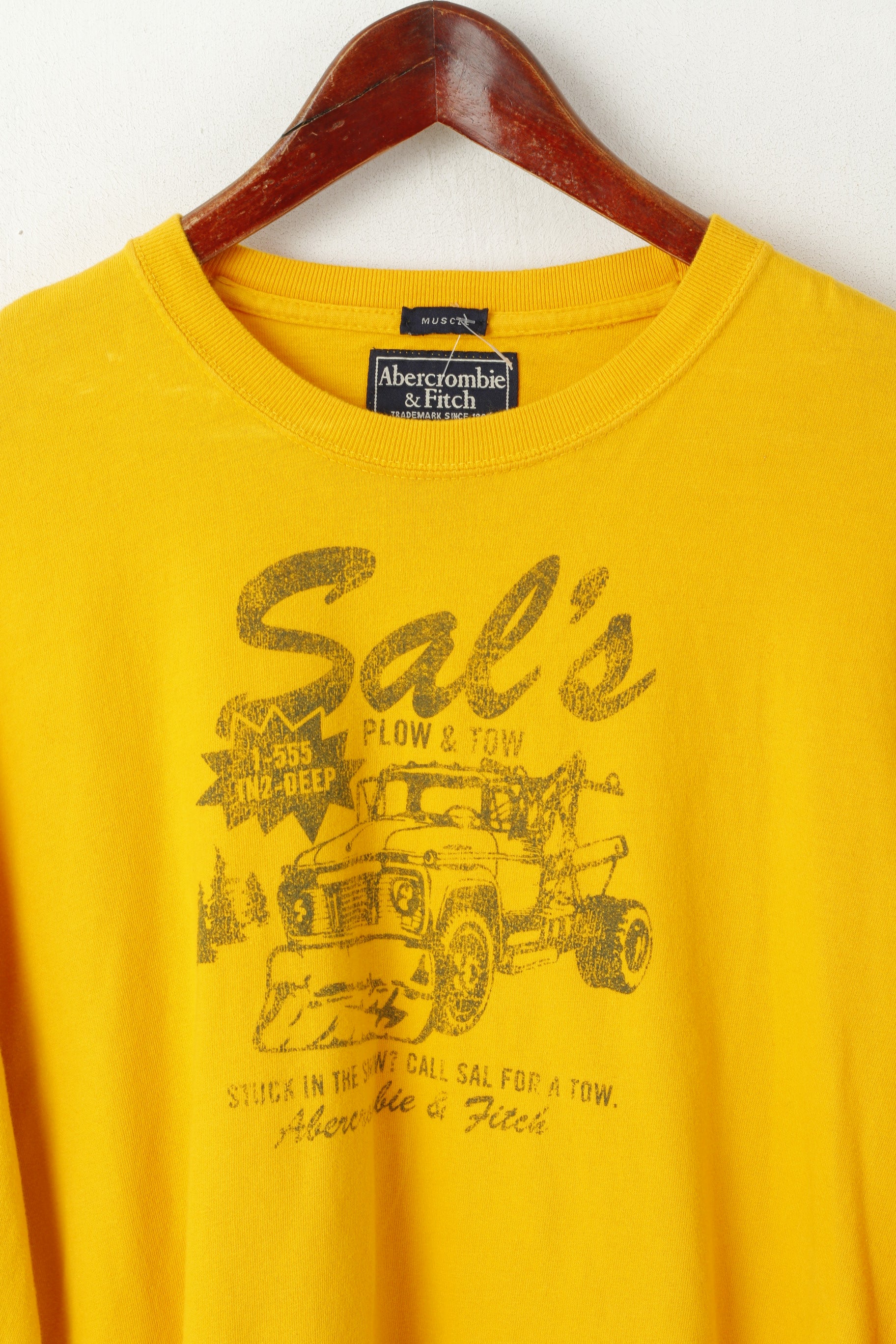 Abercrombie & Fitch Men XXL Shirt Yellow Cotton Muscle Long Sleeve Top