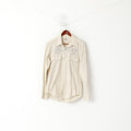 Replay Men XL (M) Casual Shirt Beige Cotton Striped Embroidered Long Sleeve Top