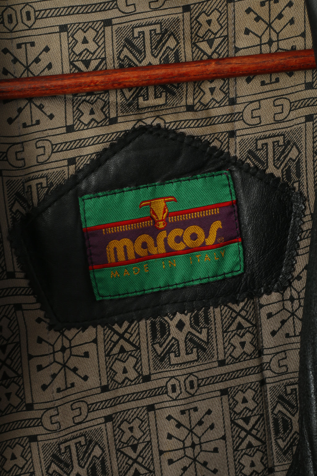 Marcos Men 52 L Bomber Jacket Black Leather Vintage Made In Italy Biker Shoulder Pads