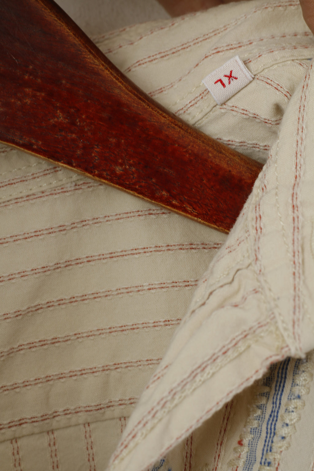 Replay Camicia casual da uomo XL (M) Top a maniche lunghe ricamato a righe in cotone beige