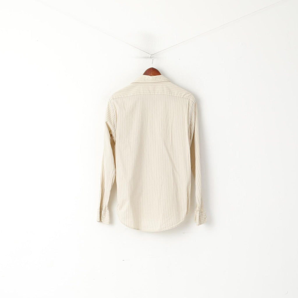 Replay Camicia casual da uomo XL (M) Top a maniche lunghe ricamato a righe in cotone beige