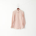 Hugo Boss Men 40 15.5 L Casual Shirt Light Pink Striped Cotton Long Sleeve Top