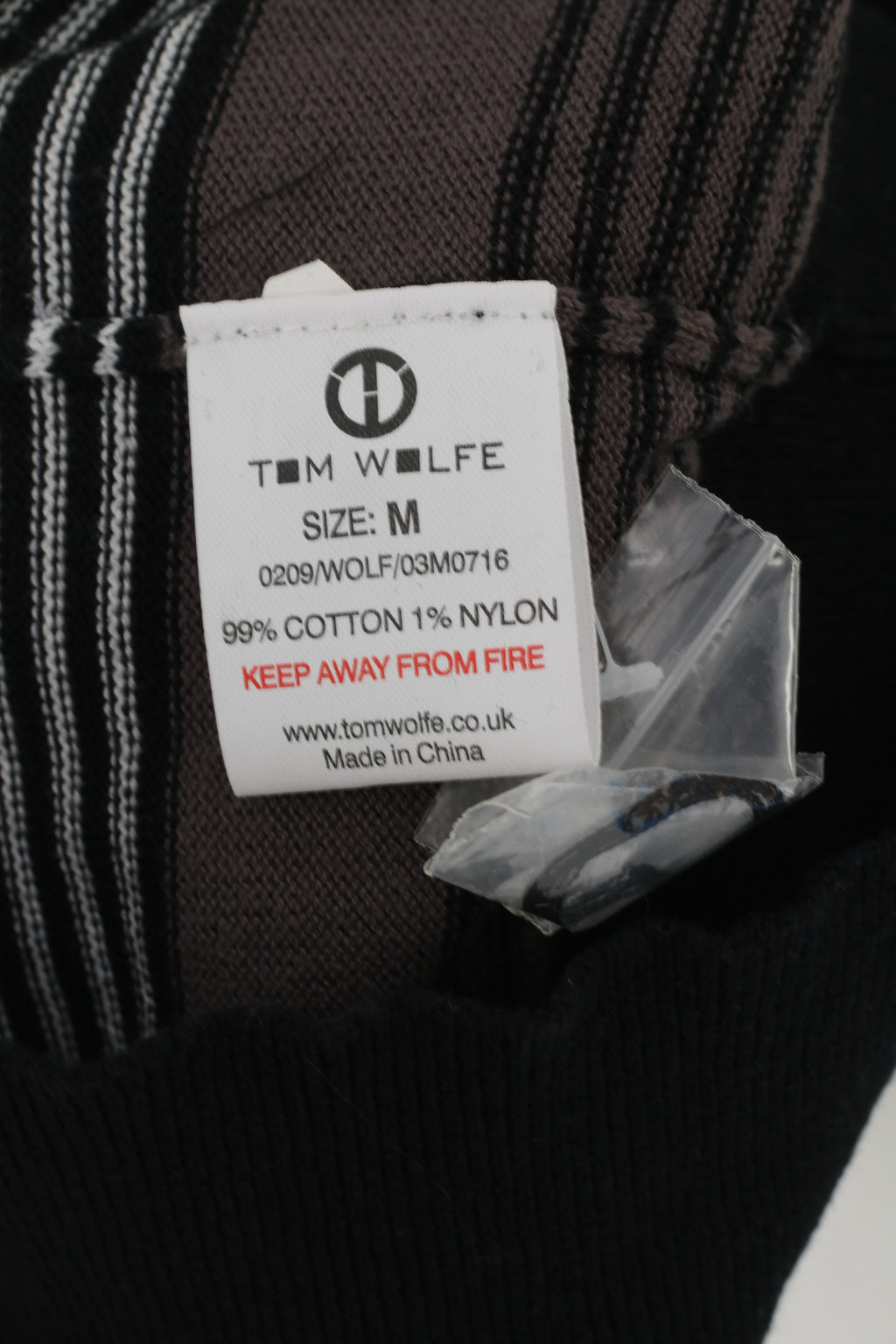 Tom Wolfe Men M Jumper Black Blue Striped Cotton Neck Stretch Sweater