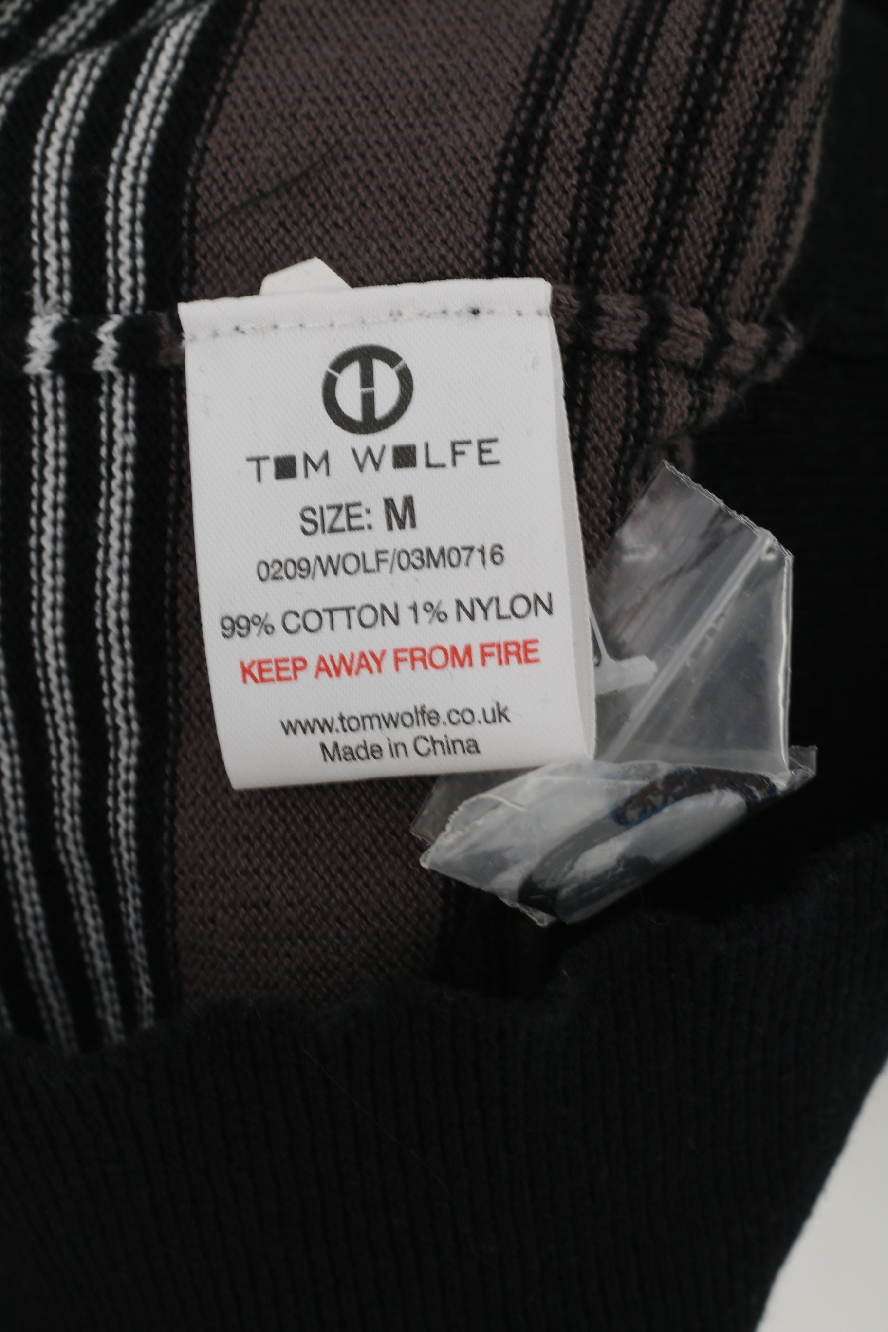 Tom Wolfe Men M Jumper Black Blue Striped Cotton Neck Stretch Sweater