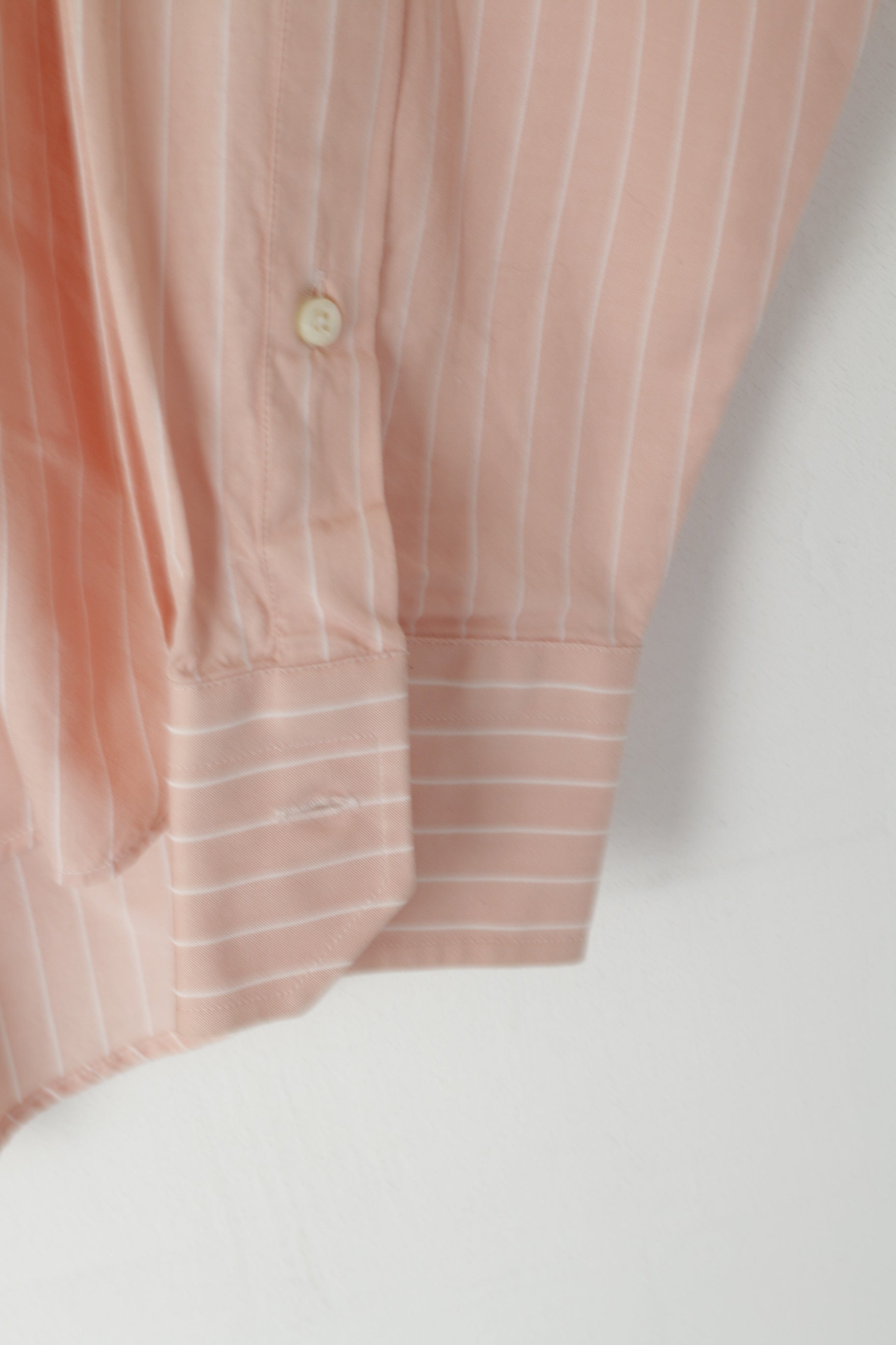 Hugo Boss Men 40 15.5 L Casual Shirt Light Pink Striped Cotton Long Sleeve Top