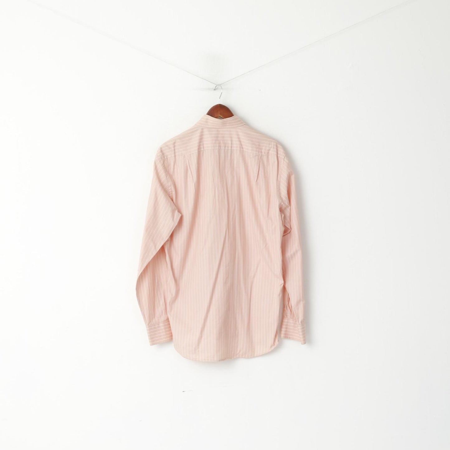 Hugo Boss Men 40 15.5 L Casual Shirt Light Pink Striped Cotton Long Sleeve Top