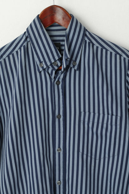 Hugo Boss Camicia casual da uomo M. Top a maniche lunghe con colletto button down in cotone a righe blu