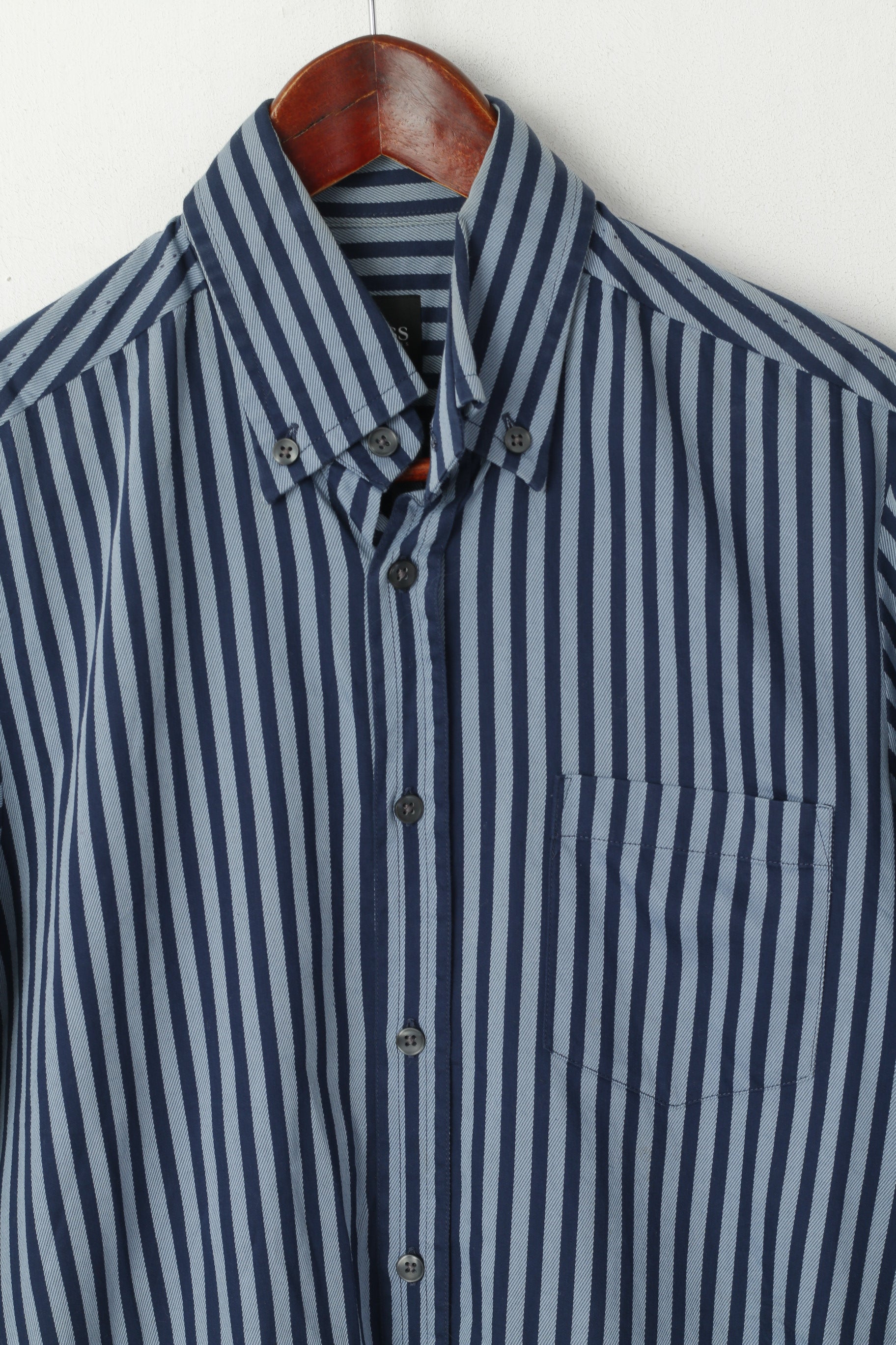 Hugo Boss Men M Casual Shirt Blue Striped Cotton Button Down Collar Long Sleeve Top