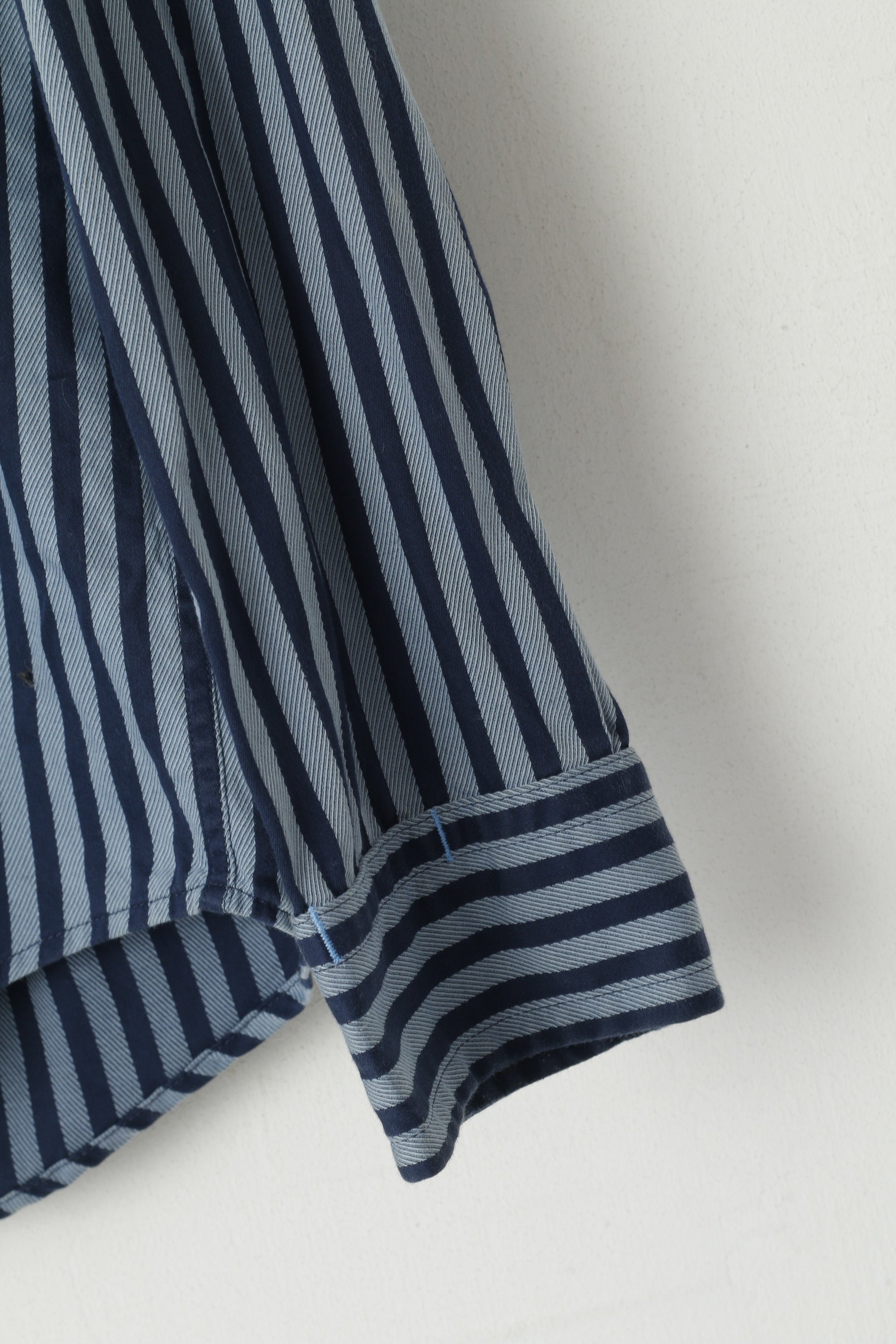 Hugo Boss Men M Casual Shirt Blue Striped Cotton Button Down Collar Long Sleeve Top