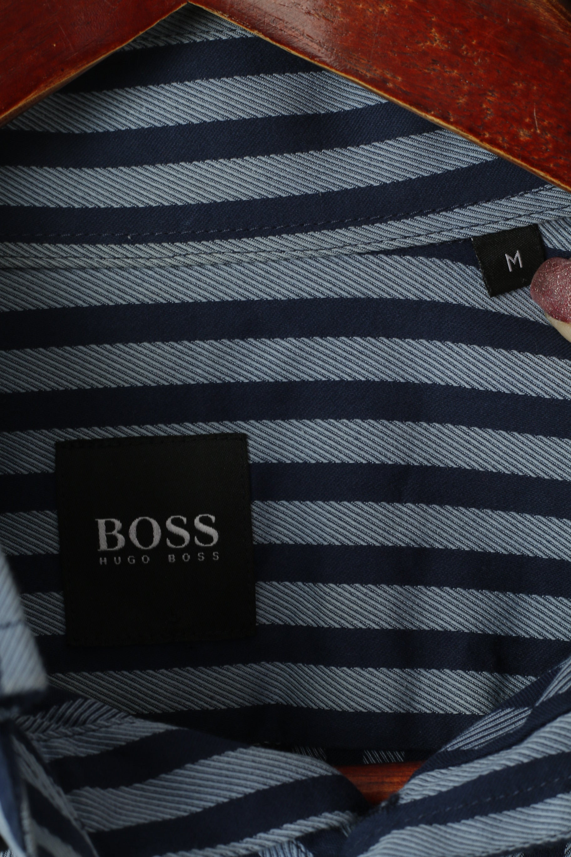 Hugo Boss Men M Casual Shirt Blue Striped Cotton Button Down Collar Long Sleeve Top