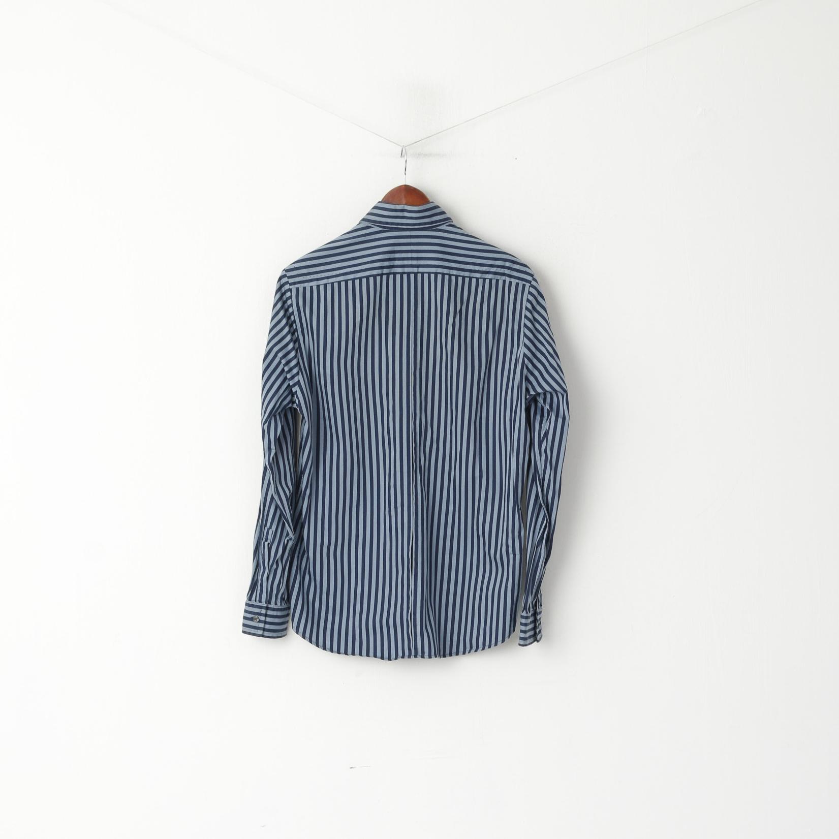 Hugo Boss Men M Casual Shirt Blue Striped Cotton Button Down Collar Long Sleeve Top