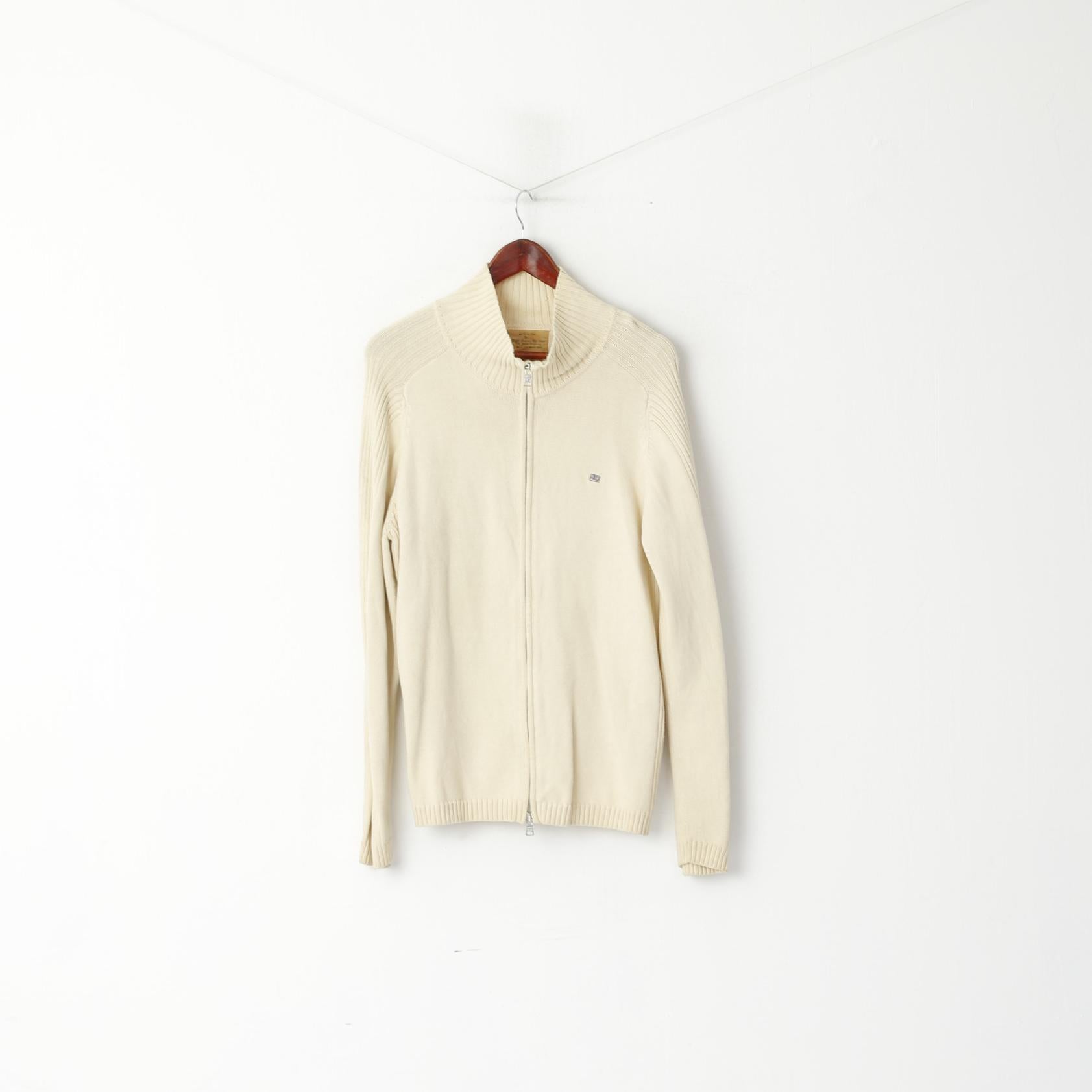 Polo Jeans Ralph Lauren Men XL (L) Jumper Cream Cotton Full Zipper Classic Sweater