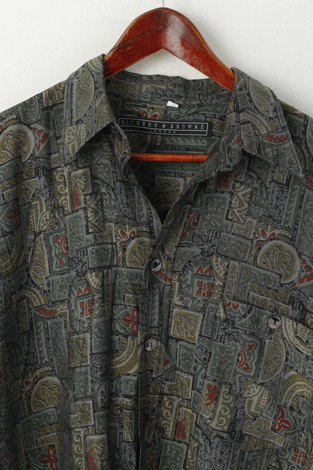 Dickens & Browne Men 4 XL Casual Shirt Green Retro Printed Viscose Long Sleeve Top