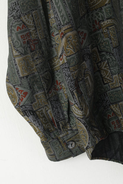 Camicia casual da uomo Dickens &amp; Browne 4 XL Top a maniche lunghe in viscosa stampata retrò verde