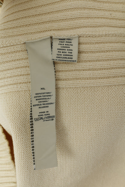 Polo Jeans Ralph Lauren Men XL (L) Jumper Cream Cotton Full Zipper Classic Sweater