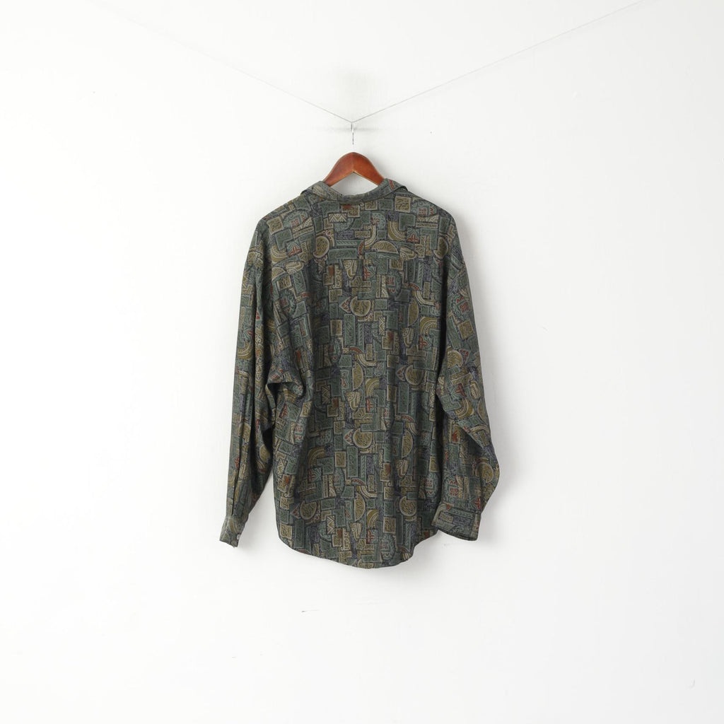 Dickens & Browne Men 4 XL Casual Shirt Green Retro Printed Viscose Long Sleeve Top